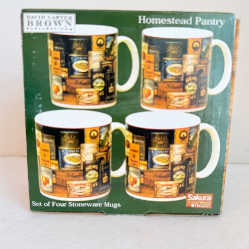Sakura David Carter Brown Homestead Pantry Mug Set of 4 12oz New Stoneware Brown